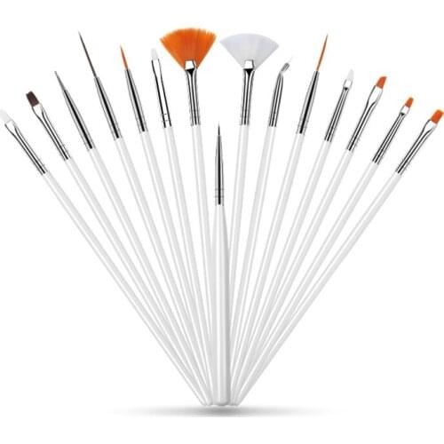 15pcs UV Gel Acrylic Nail Art Brush Tool Set Nail Ombre Brush For Manicure Drawing Pen Point Nail Design Painting Pen