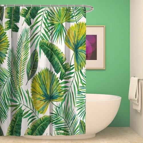3D Tropical Plants Palm Trees Banana Leaves Mildew Resistant Polyester Fabric Bathroom Decoration Polyester Shower Curtain
