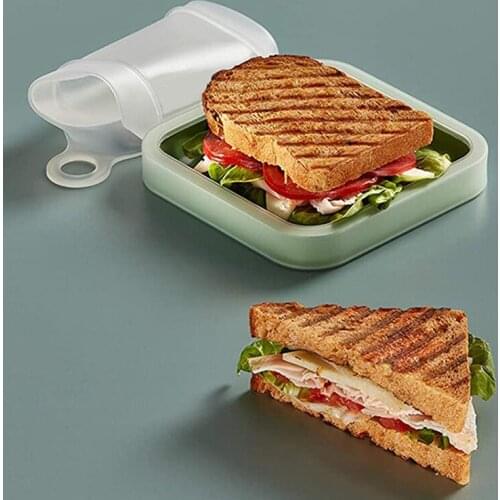 4 PCS Silicone Sandwich Box Microwavable Lunch Box Portable Reusable Food Storage Container Toast Box Outdoor Food Box