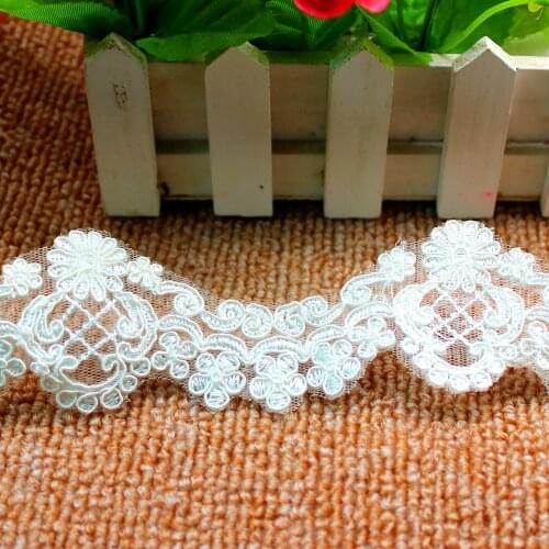 YACKALASI 5 Meters/Lot Bridal Dress Lace Selvage 3D Cord Embroidery Applique Border Scallop Ivory Wedding Trims 5cm