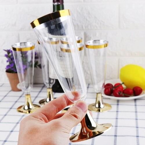 6Pcs/Set Disposable Red Wine Glasses Plastic Champagne Flutes Glasses Cocktail Goblet Wedding Party Supplies Bar Drink Cup