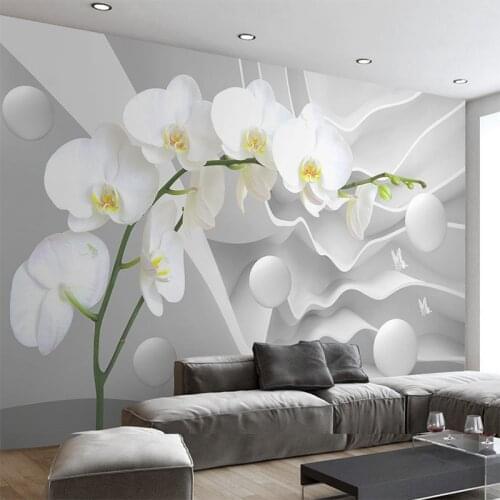 Custom Modern 3D Space Phalaenopsis Flower Photo Wallpaper Mural Living Room TV Sofa Background Wall Decor 3D Wall Cloth Roll