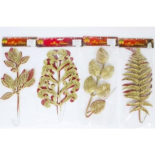 Artificial Christmas Leaf Pendant Christmas Tree Glitter Decoration Christmas flower arrangement accessories leaves