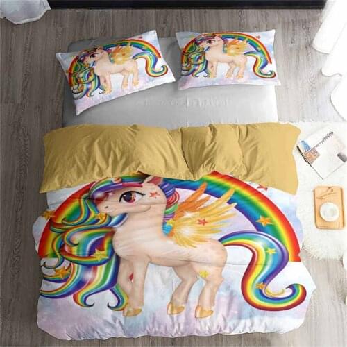 HELENGILI 3D Bedding Set Unicorn Print Duvet Cover Set Lifelike Bedclothes with Pillowcase Bed Set Home Textiles #DJS-20