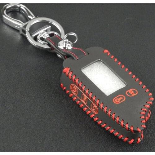Bilchave 5 Buttons Hand-stitched leather Remote Case Cover Fob For Tomahawk TW9010 TW9030 Two Way Alarm System LCD Holde