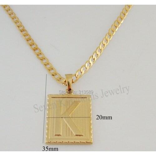/Min order 10$ can mix design/ - YELLOW - GOLD OVERLAY FILLED BRASS 24" CUBAN NECKLACE&LETTER K INITIAL PENDANT