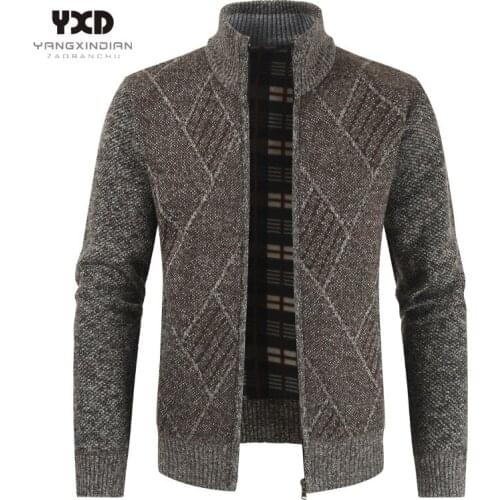 Mens Clothing Cotton lining Man Sweater Mens Business Casual Cardigans Knitted winter jacket Mans clothes Men Coat Male Outwear