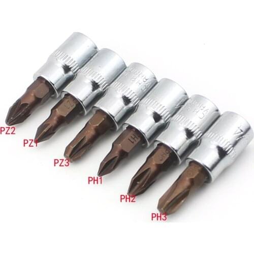 6Pcs Socket Wrench Adpater Pozidriv Phillips Screwdriver Bit Set PH1 PH2 PH3 1/4 Inch Drive Socket Auto Repair Tool PZ1 PZ2 PZ3