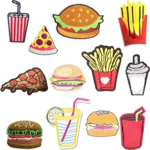 French Fries Food Patch Burger Sticker Iron on Clothes Heat Transfer Applique Embroidere Application Cloth Fabric Sequin Patches