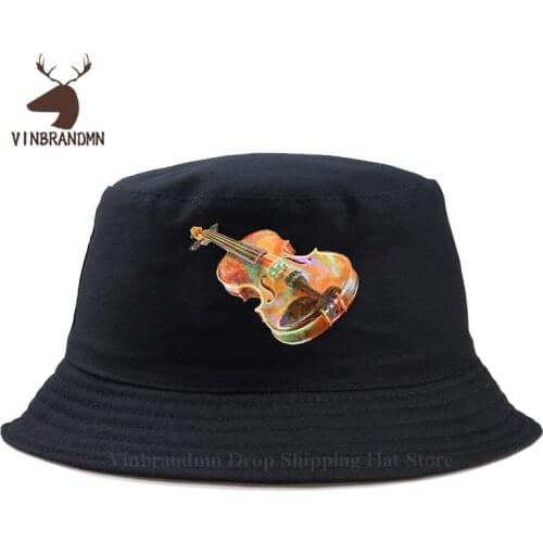 Latest popularity Antique Violin Bucket hats Retro Violin Lovers gifts 3D Graphic Print hats Custom Cotton Cosplay Baseball hats