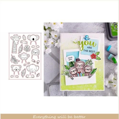 Monkey Elephant Tiger Deer Koala Flower Leaves Sloth Cute Cartoon Animals Clear Silicone Stamps Make Cards Embossing Paper 2020