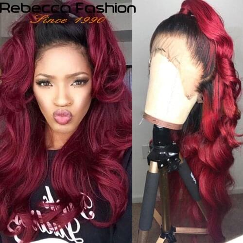 #99J Ombre Human Hair Wigs For Black Women Body Wave 4x4 Closure Wig Dark Wine Burgundy Colored Brazilian Hair Lace Closure Wig