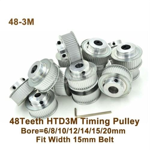 POWGE 50pcs 48 Teeth 3M Timing Pulley Bore6/8/10/12/14/15/20mm Fit W=15mm 3M Belt CNC Engraving Machine 48T 48Teeth 3M Pulley