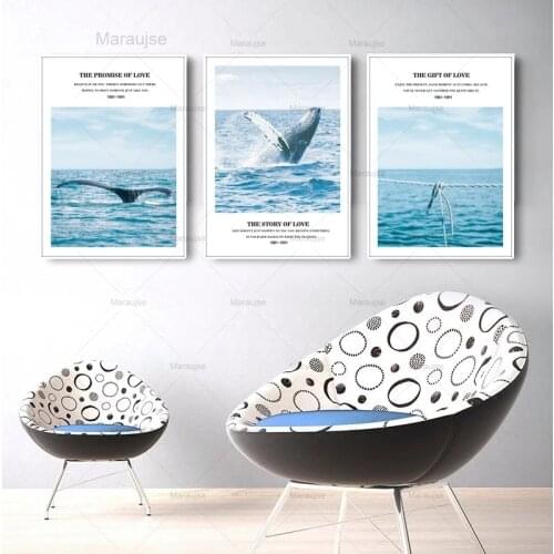 Nordic Style Blue Sea And Whale Natural Posters Canvas Painting Prints Wall Art Animals Picture For Living Room Home Decoration
