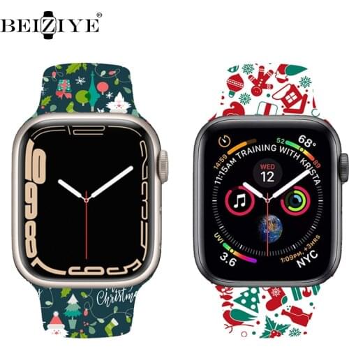 Christmas Silicone Strap For Apple Watch Band 44mm 40mm 38mm 42mm accessories Sport Bracelet for iwatch band series 6 SE 5 4 3 2