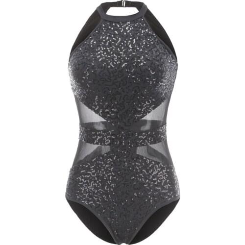 Sequins Mesh Splice Body Suit For Dance Ballet Gymnastics Girls Dancing Clothes Practice Dance Clothes Red Sliver Black