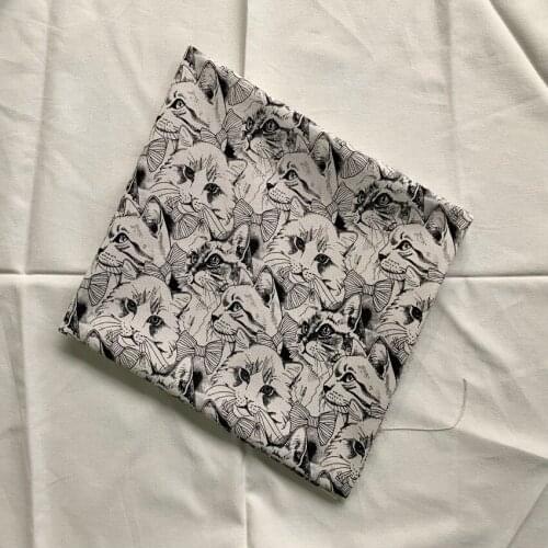 Gentleman Cat Bow Print Handmade Patchwork Cotton Canvas Fabric Sewing Bag Pillow Diy Tablecloth Curtain Sofa 91cm*145cm