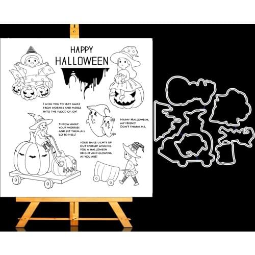 Pumpkin Cart Metal Cutting Dies and Clear Stamp Set for DIY Scrapbooking Photo Album Decoretive Embossing Stencial