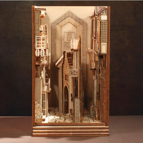 Street Rear Lane Bookcase Wooden Assembly Model Bookshelf for Home Decor - Broad and Narrow Alley