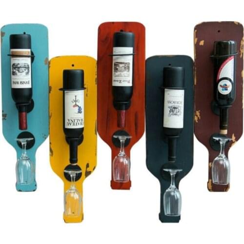 Vintage Solid Wood Wall Hanging Wine Rack Iron Wall Art Wine Display Rack Glass Rack Wine Bottle Rack