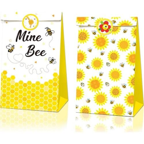 X12 Honeybee Paper Gift Bag With X18 Stickers 150G Quality Environmental Kraft Paper Food Bag Classic Gift Paper Packing