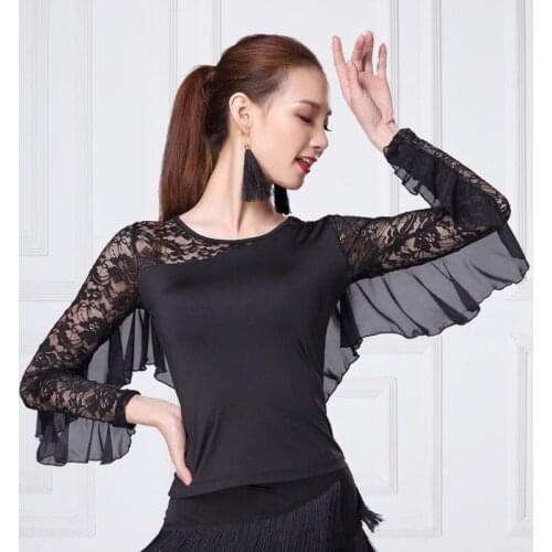 Women 2021 Spring Fashion Latin Dancewear Practise Clothes Female National Standard Dance Shirts Ladies Sexy Lace Clothes Q313