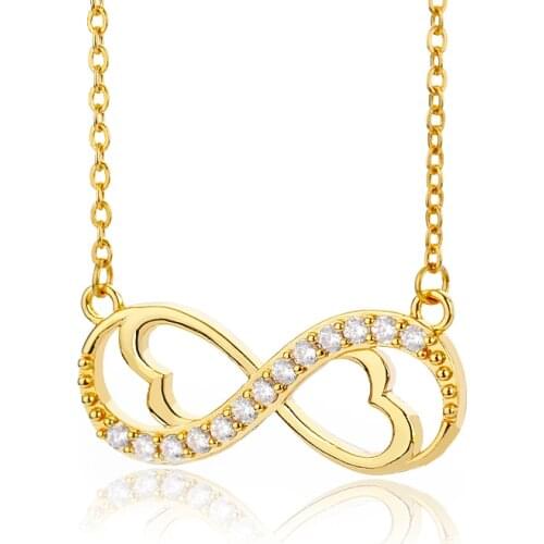 Womens Fashion Cubic Zirconia Heart Infinity Necklaces Boho Jewelry Stainless Steel Rose Gold Friendship Necklace Bijoux Femme