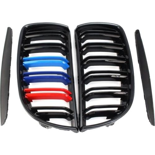 1 Pair 2 Line Double Slat Front Kidney Grille Grill For BMW 3 Series E90 E91 2005-2012 Car Accessories Gloss Black/M Color