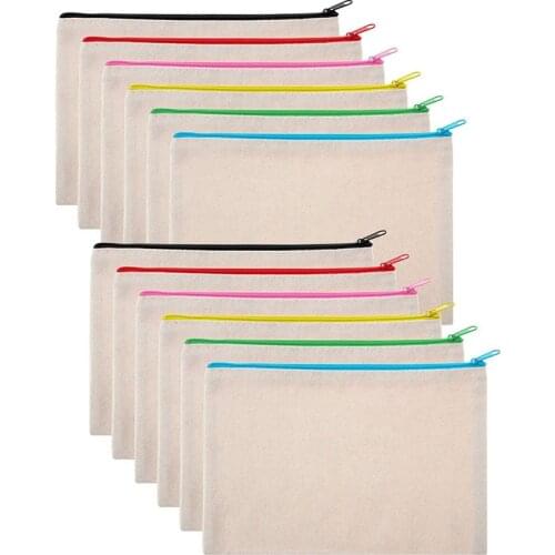 12Pcs Multipurpose Cosmetic Bag Makeup Pouches with Zipper Canvas Bag Pencil Pouch Travel Toiletry Bag for DIY Design