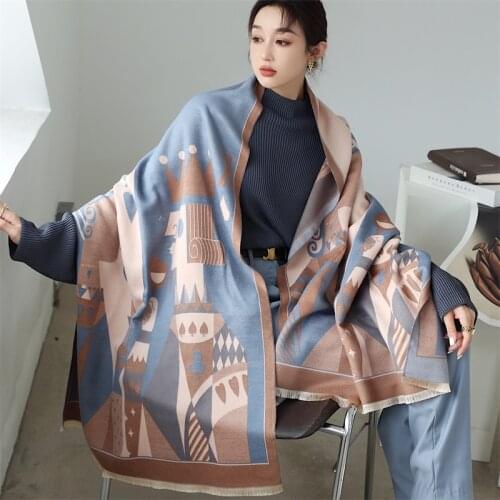 2021 Women Scarf Winter Cashmere Pashmina Female Shawls Lady Wraps Design Print Wram Thick Blanket Bufanda Soft Echarpe
