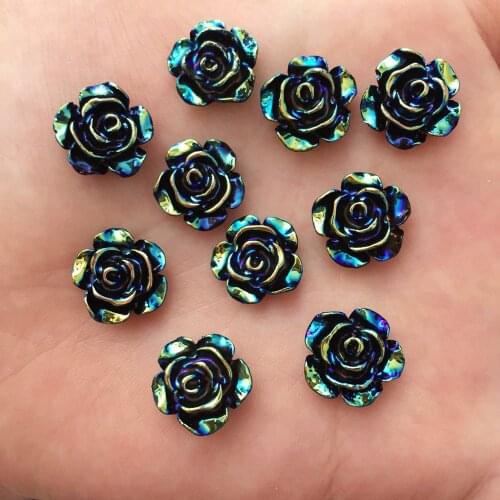 40 Pcs 12mm AB Resin Flower Flat Back Stone Scrapbook Rhinestones DIY Wedding Applique Ornament Crafts F534