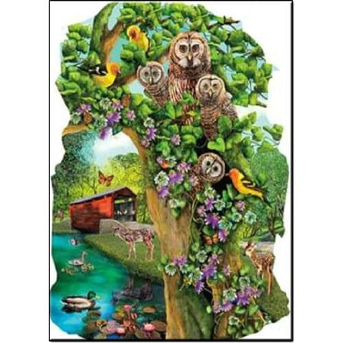 Diamond Painting Owl and Sparrow Diamond Embroidery Spring Landscape 5d Diy Full Square round Beaded Embroidery Home Decor I100