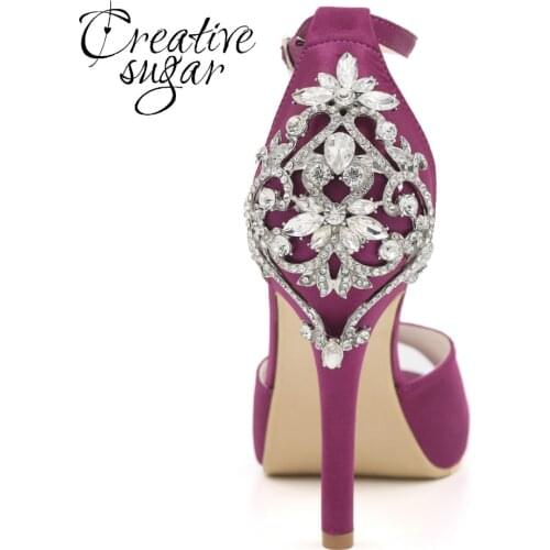 Creativesugar sexy D'orsay open toe platform satin dress shoes ankle strap crystals heels bridal wedding party evening pumps