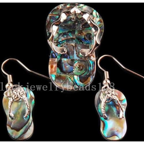 Free Shipping Women Fashion Jewelry New Zealand Abalone Shell Shoe Earring Pendant 1Set C2727