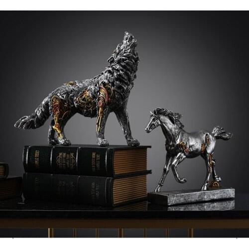Escultura de arte europeo Retro Lobo abstracto caballo figurita resina Art&Craft decoración del hogar Animal de la suerte
