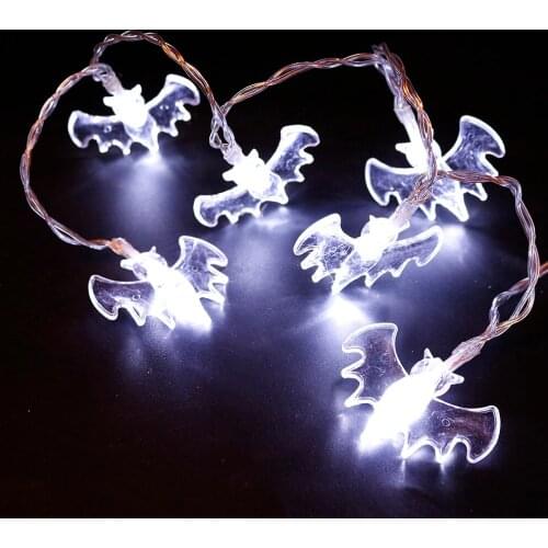 2PCS Bat String 1.2M 10Led Light Night Light Party Fairy Atmosphere Bedroom Halloween Decoration Ghost Lamp 2*AA battery white