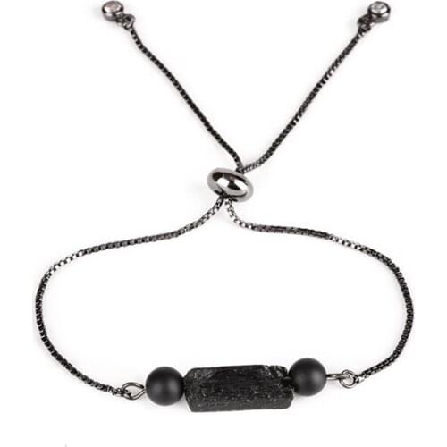 Hot Sale Natural Rough Black Tourmaline Mineral Stone Onyx Bead Stone Tender LinkAdjustable Bracelets for Lovers Unique Gift
