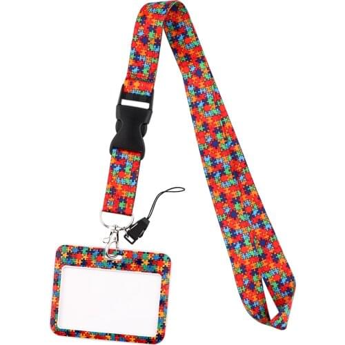 JF654 Autism Awareness Puzzle Cartoon Lanyards Bus ID Name Work Card Cover Badge Holder For Nurse Doctor Accessories Gifts