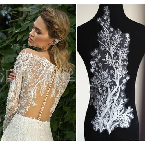 2pc 55X22cm Soft Net Cotton Ivory Wedding Dress Back Piece Flower Lace Applique Lace Trim Wedding Dress DIY Lace Accessorie