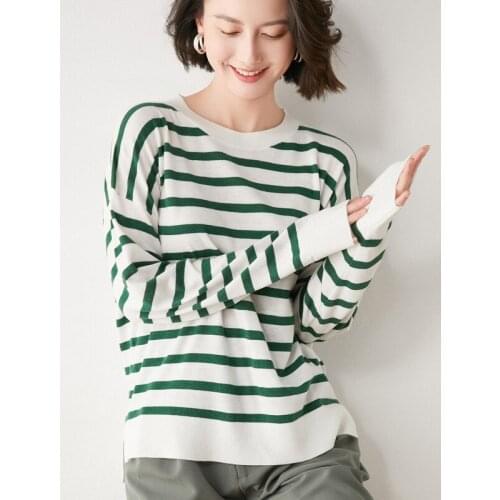 Summer ultra-thin striped long-sleeved sun protection shirt loose wool knit women