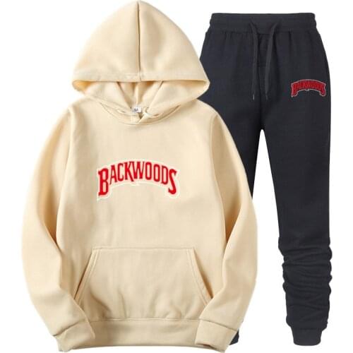 Men Hoodies Suit Backwoods Print Tracksuit Sweatshirt Fleece Sweat Pants Jogging Sets Pullover Fashion Brand Sportsuit Sudaderas