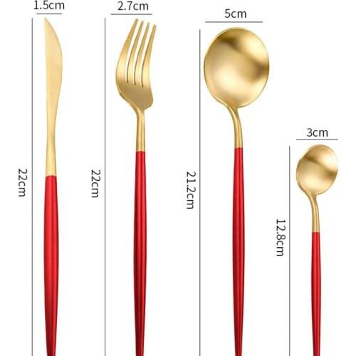 4Pcs Red Mirror Cutlery Set Stainless Steel Dinnerware Set Gift Box Kitchen Gold Knife Fork Spoon Tableware Restaurant Home