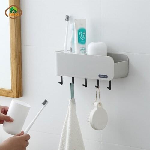 MSJO Toothbrush Wall Holders Set Stand Bathroom Accessories Shelf Rack Hook Storage Home Decor Toothbrush And Toothpaste Holders