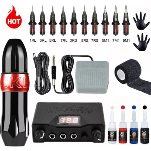 New Complete Rotary Tattoo Machine Kit Swiss Motor Pen Permanent Makeup Tattoo Machine Sets with Cartridges Needles Tattoo Power