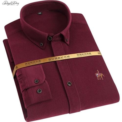 2021 New Men Shirt Corduroy Casual Business Long Sleeve Luxury Nordic Style High Quality Solid Slim Fit Ecomonic DA442