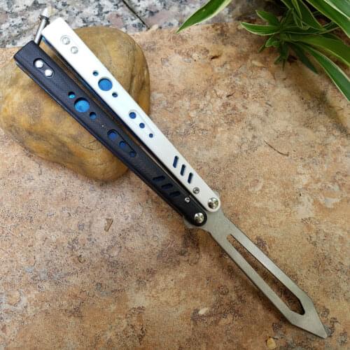 Theone Black BRS Replicant Butterfly in knife Trainer Knife G10+titanium Handle D2 Blade bushing Free swinging rotation Knife