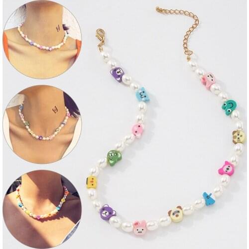 New Fashion Bohemian Resin Alloy Simple Summer Temperament Imitation Pearl Necklaces Creative Color Geometric Flower Necklace