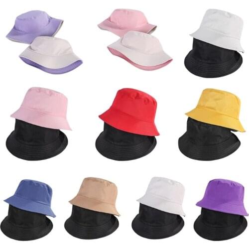 Korean Women Men Simple Solid Color Panama Bucket Hat Reversible Double Sided Wear Wide Brim Sunscreen Hip Hop Foldable Cap