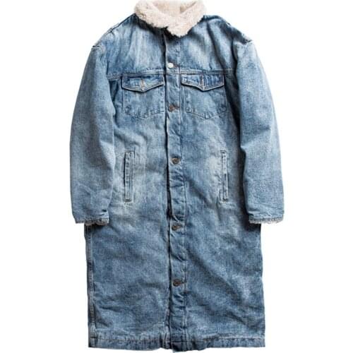 Fashion Men Clothes Club Mid Long Fur Coat Fleece Sherpa Winter Denim Jeans Parkas Long Outwear Thick Warm Plus Size New 2021