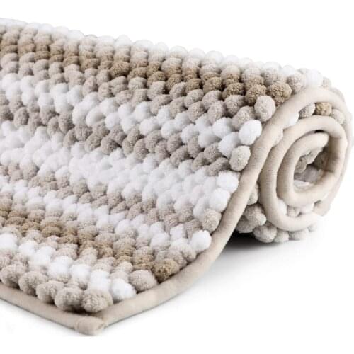 Striped Bath Rug Non-Slip Beige and White Bathroom Rug Mat, 32x 20, Extra Soft and Absorbent Shaggy Rugs, Machine Washable Plush